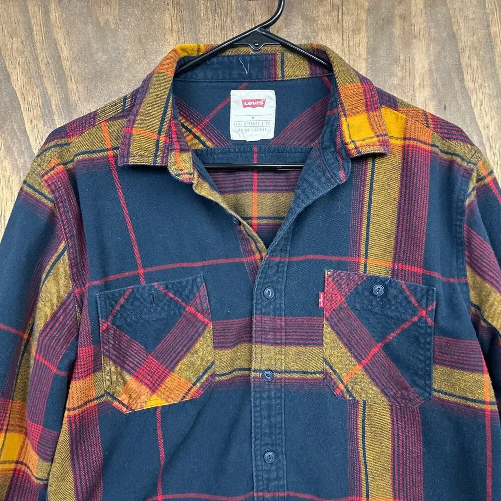 Levis Mens Shirt Multicolor Plaid Flannel Button Down Long Sleeve Cotton Medium